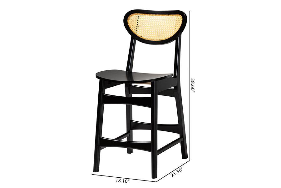 Baxton Studio Hesper Mid-Century Modern Dark Brown Finished Wood and Rattan 2-Piece Counter Stool Set FredCo