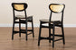 Baxton Studio Hesper Mid-Century Modern Dark Brown Finished Wood and Rattan 2-Piece Counter Stool Set FredCo