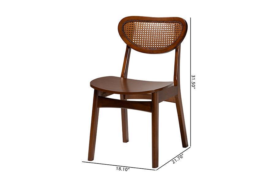 Baxton Studio Hesper Mid-Century Modern Walnut Brown Finished Wood and Rattan 2-Piece Dining Chair Set FredCo