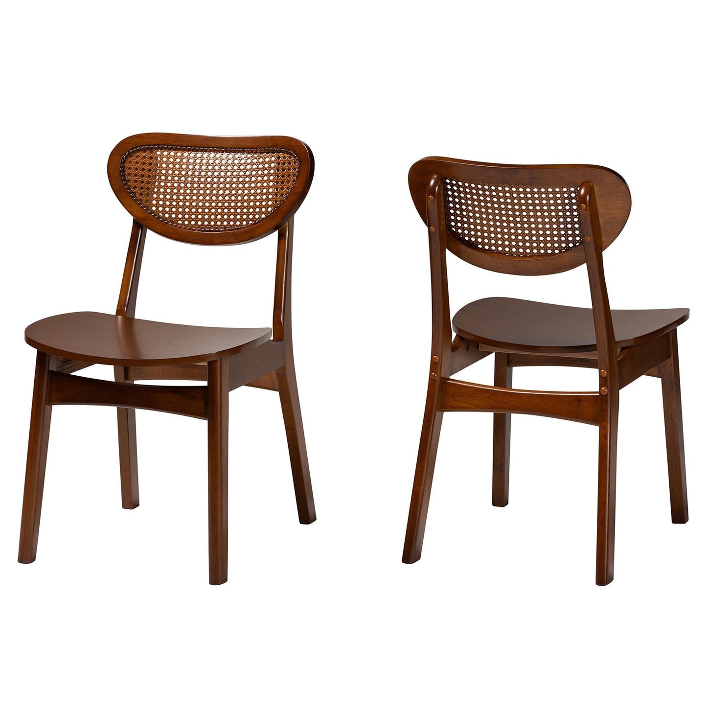 Baxton Studio Hesper Mid-Century Modern Walnut Brown Finished Wood and Rattan 2-Piece Dining Chair Set FredCo