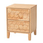 Baxton Studio Hosea Japandi Carved Honeycomb Natural 2-Drawer Nightstand FredCo
