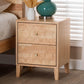 Baxton Studio Hosea Japandi Carved Honeycomb Natural 2-Drawer Nightstand FredCo