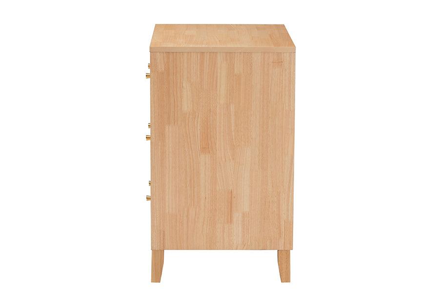 Baxton Studio Hosea Japandi Carved Honeycomb Natural 3-Drawer Chest FredCo