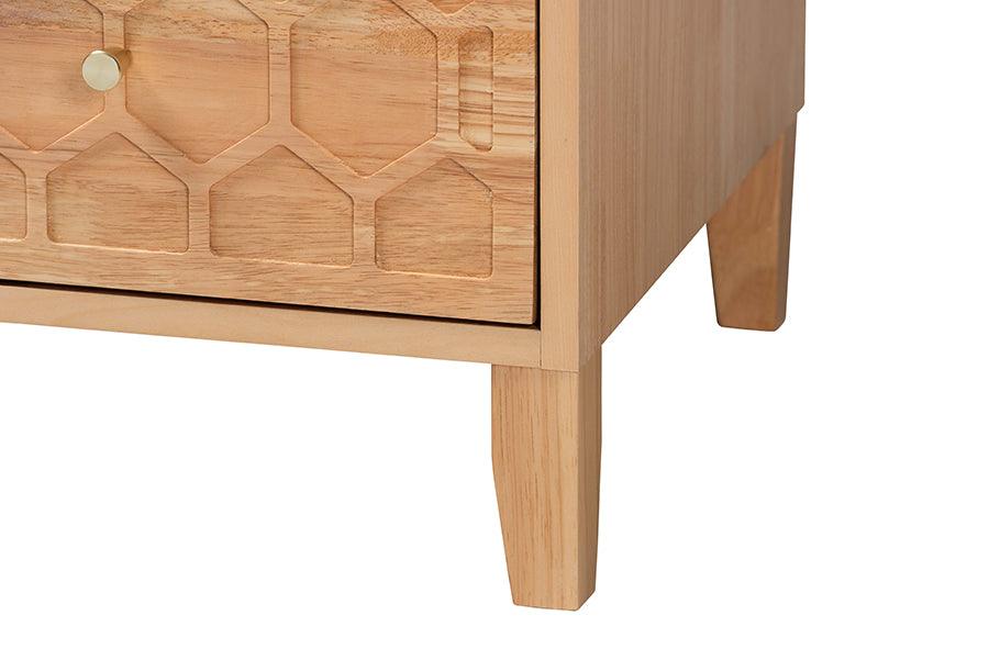 Baxton Studio Hosea Japandi Carved Honeycomb Natural 3-Drawer Chest FredCo