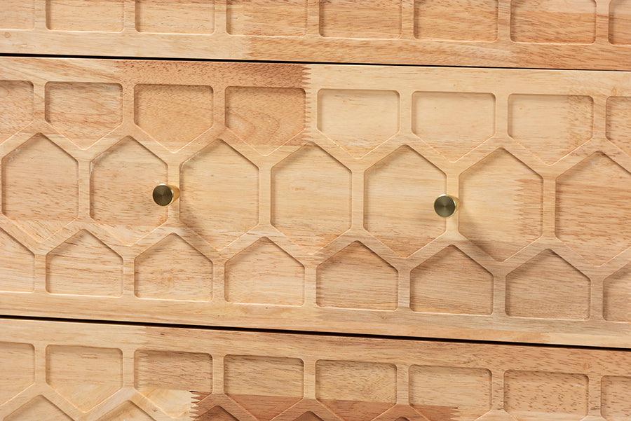 Baxton Studio Hosea Japandi Carved Honeycomb Natural 6-Drawer Dresser FredCo