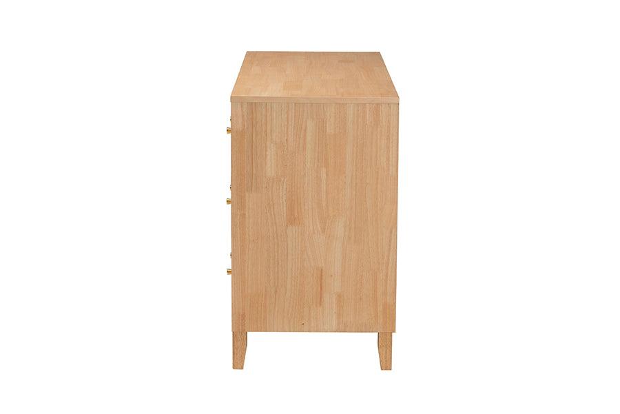 Baxton Studio Hosea Japandi Carved Honeycomb Natural 6-Drawer Dresser FredCo