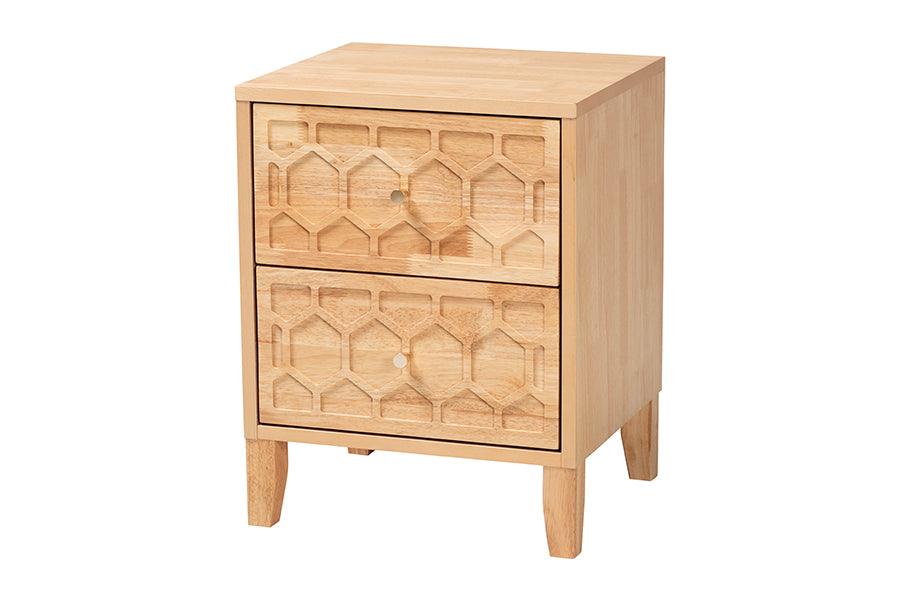 Baxton Studio Hosea Japandi Carved Honeycomb Natural King Size 5-Piece Bedroom Set FredCo