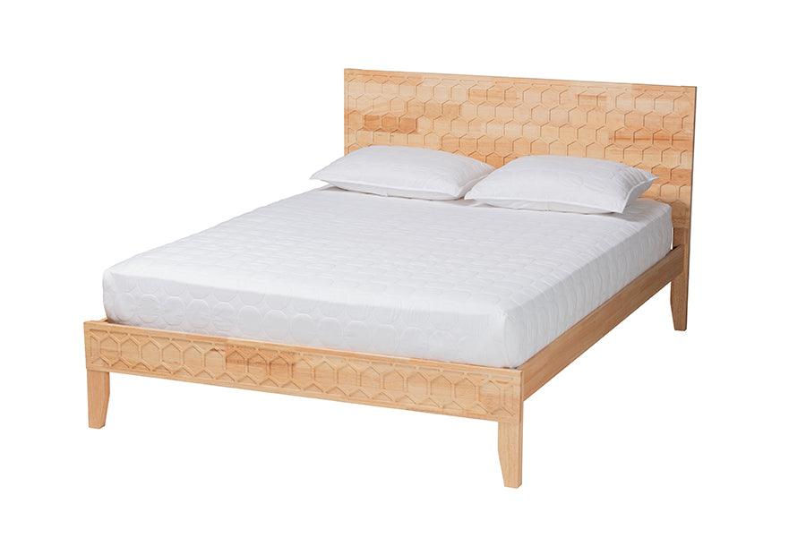 Baxton Studio Hosea Japandi Carved Honeycomb Natural King Size Platform Bed FredCo