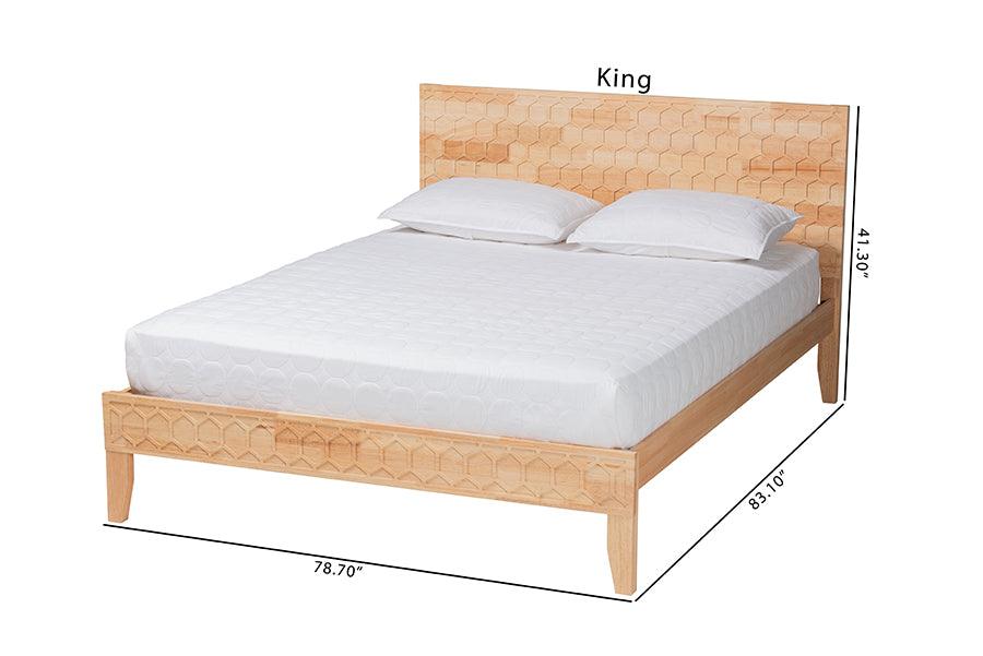 Baxton Studio Hosea Japandi Carved Honeycomb Natural King Size Platform Bed FredCo