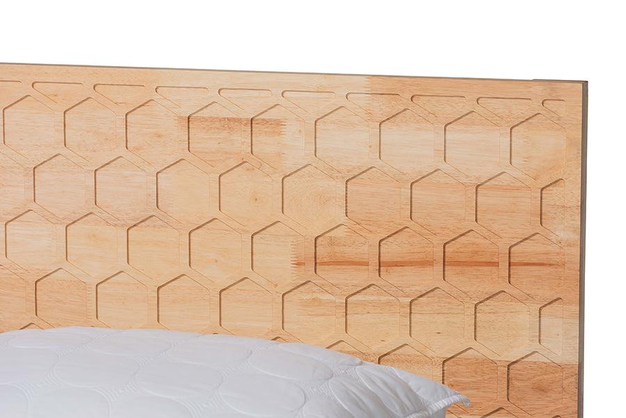 Baxton Studio Hosea Japandi Carved Honeycomb Natural King Size Platform Bed FredCo