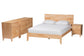 Baxton Studio Hosea Japandi Carved Honeycomb Natural Queen Size 4-Piece Bedroom Set FredCo