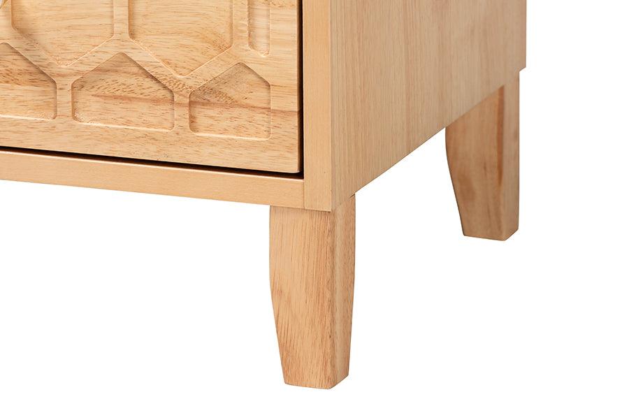 Baxton Studio Hosea Japandi Carved Honeycomb Natural Queen Size 4-Piece Bedroom Set FredCo