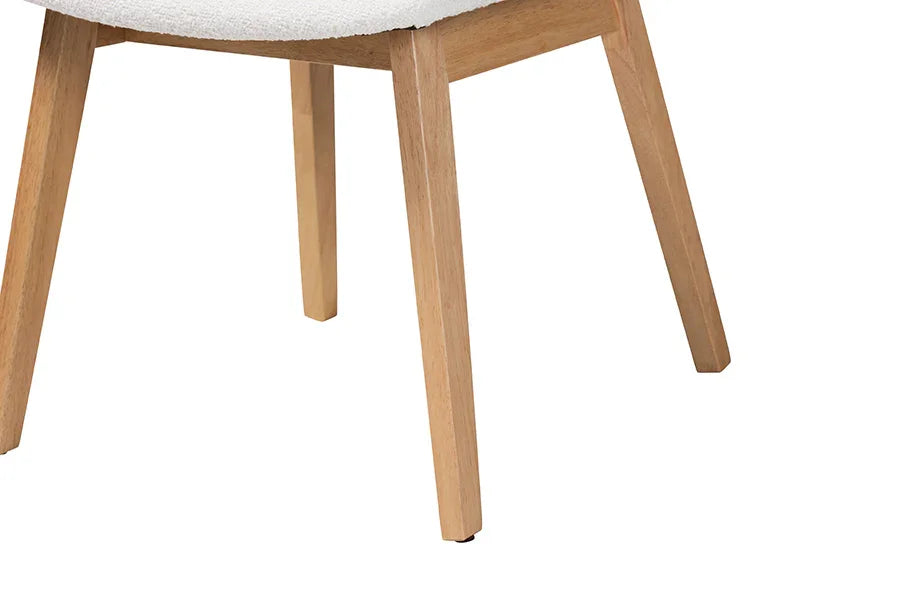 Baxton Studio Hudson 5-Piece Dining Set - Solid Wood Rectangular Table with Boucle Upholstered Chairs, Mid-Century Modern Dining Furniture for Kitchen or Dining Room, Natural and White FredCo