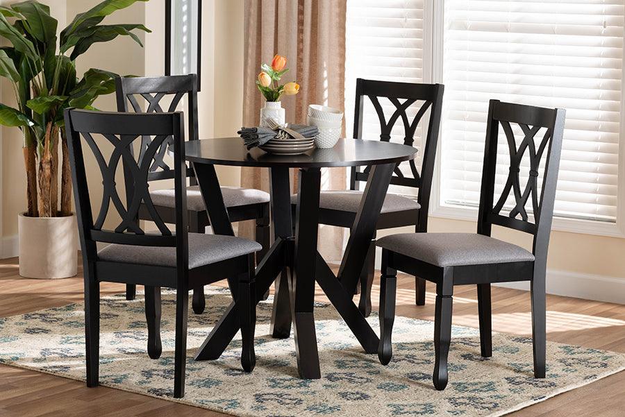Baxton Studio Irene Modern Grey Fabric and Dark Brown Finished Wood 5-Piece Dining Set FredCo