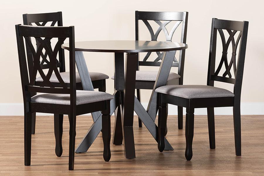 Baxton Studio Irene Modern Grey Fabric and Dark Brown Finished Wood 5-Piece Dining Set FredCo