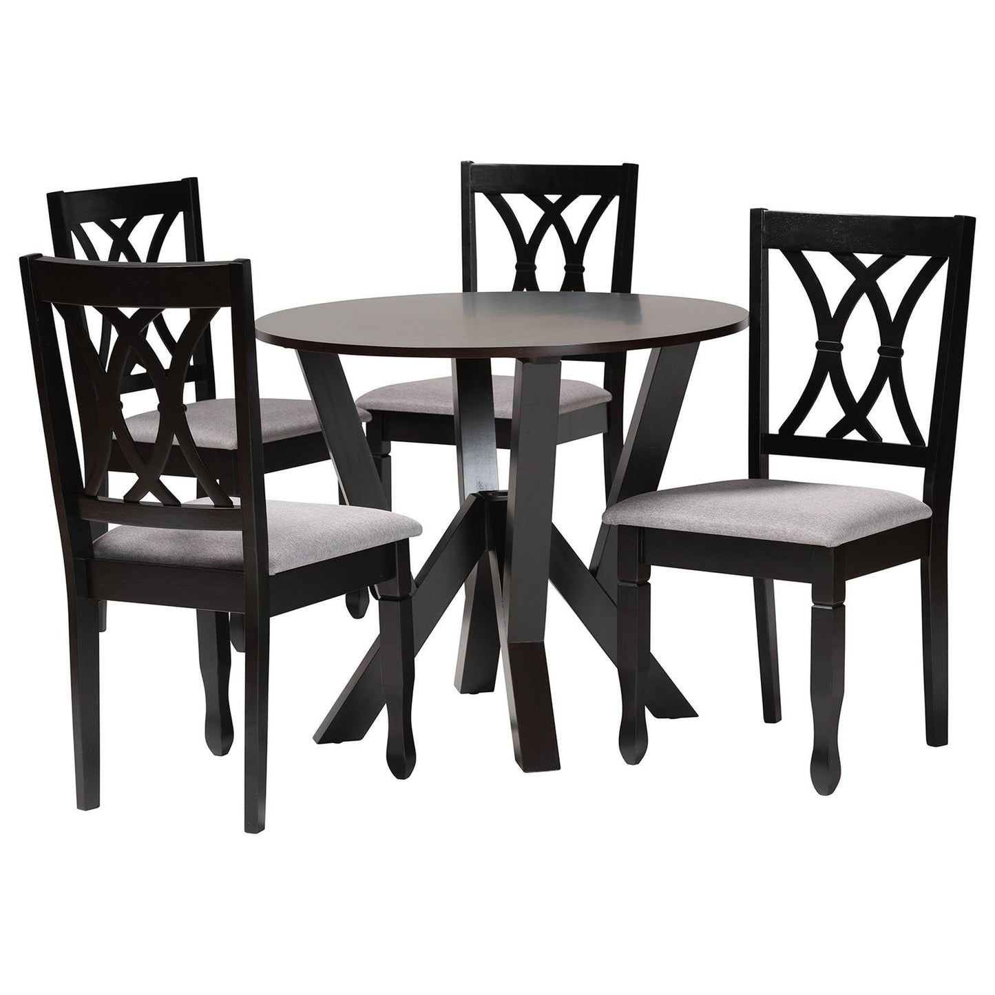 Baxton Studio Irene Modern Grey Fabric and Dark Brown Finished Wood 5-Piece Dining Set FredCo