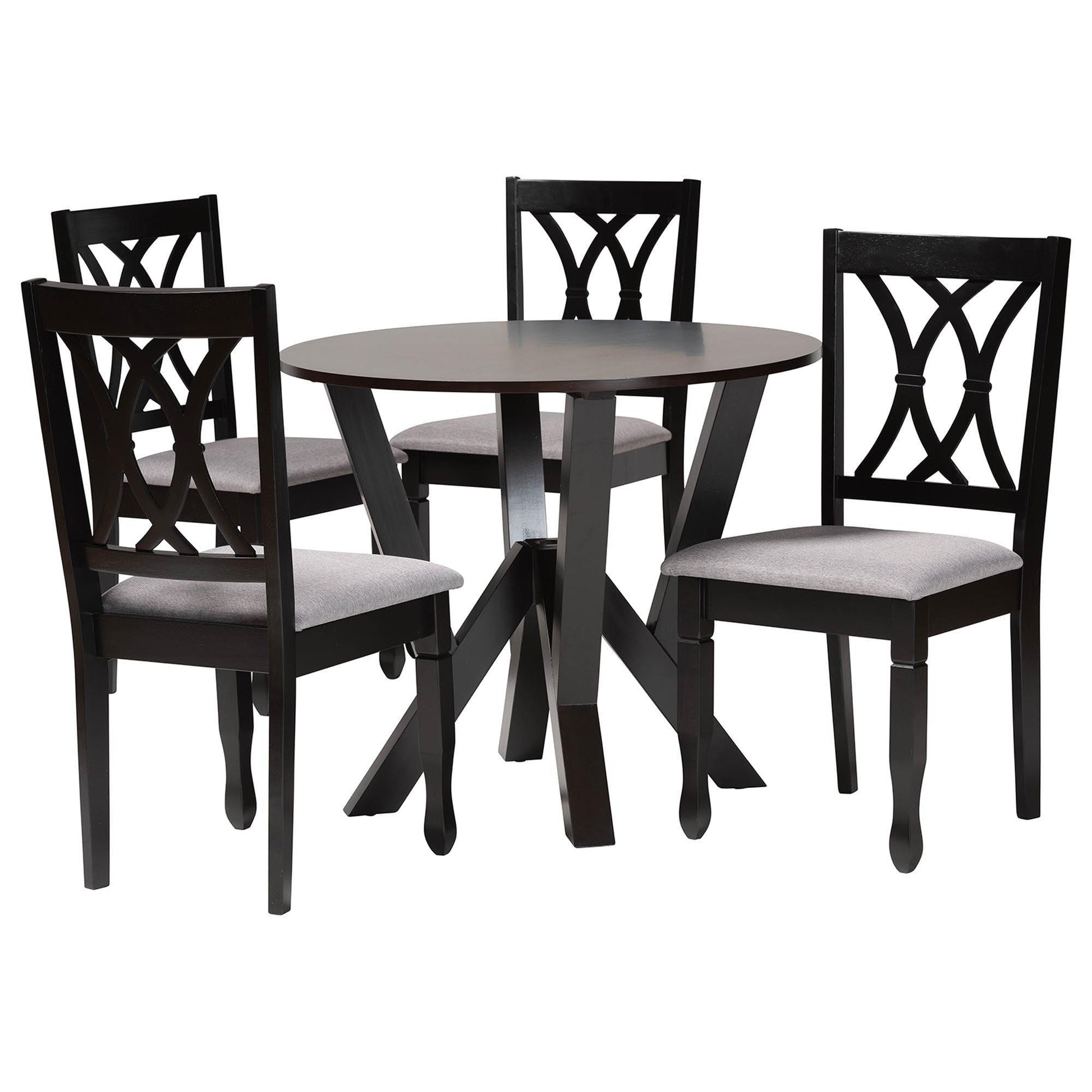 Baxton Studio Irene Modern Grey Fabric and Dark Brown Finished Wood 5-Piece Dining Set FredCo