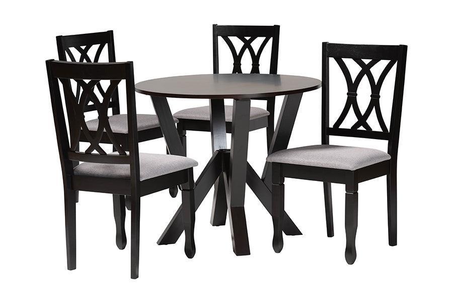 Baxton Studio Irene Modern Grey Fabric and Dark Brown Finished Wood 5-Piece Dining Set FredCo
