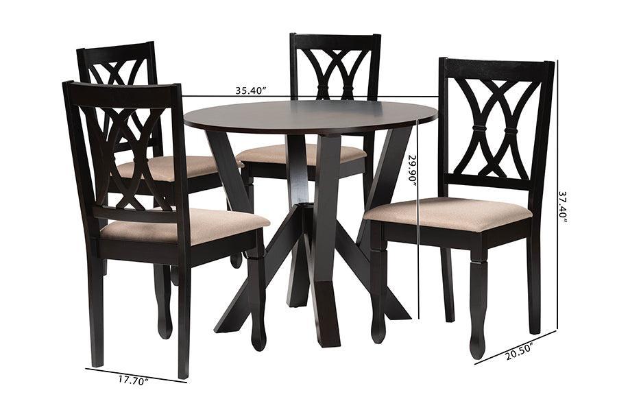 Baxton Studio Irene Modern Sand Fabric and Dark Brown Finished Wood 5-Piece Dining Set FredCo
