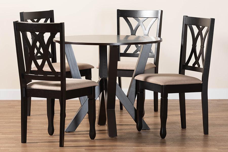 Baxton Studio Irene Modern Sand Fabric and Dark Brown Finished Wood 5-Piece Dining Set FredCo