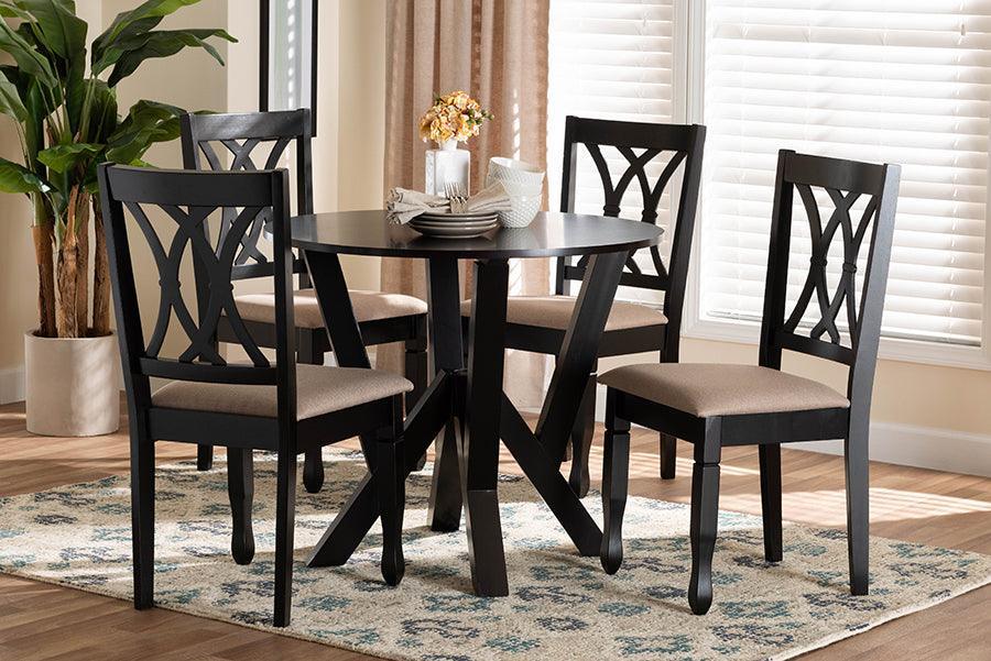 Baxton Studio Irene Modern Sand Fabric and Dark Brown Finished Wood 5-Piece Dining Set FredCo