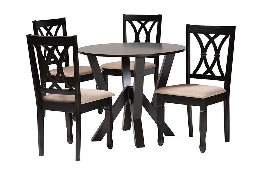Baxton Studio Irene Modern Sand Fabric and Dark Brown Finished Wood 5-Piece Dining Set FredCo