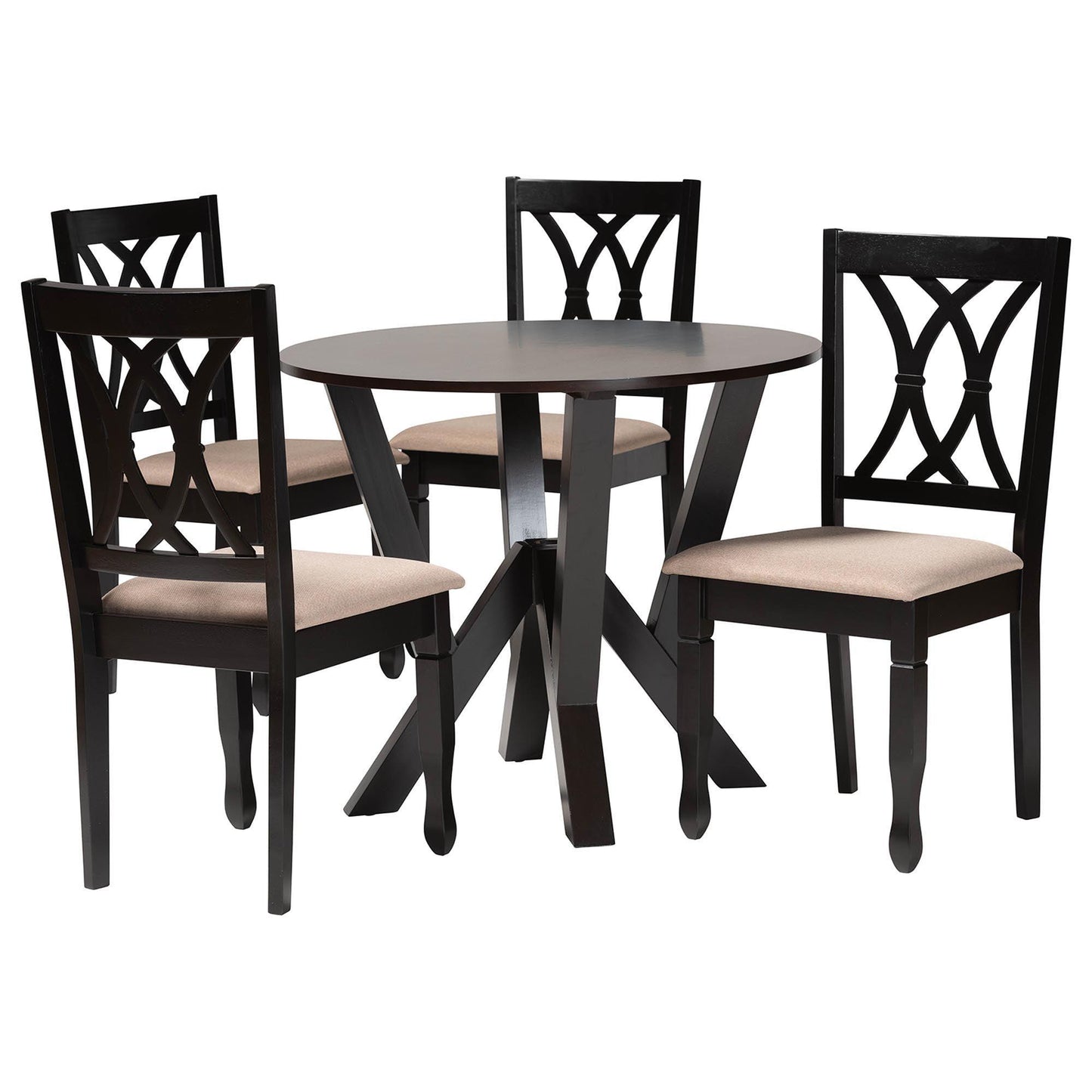 Baxton Studio Irene Modern Sand Fabric and Dark Brown Finished Wood 5-Piece Dining Set FredCo