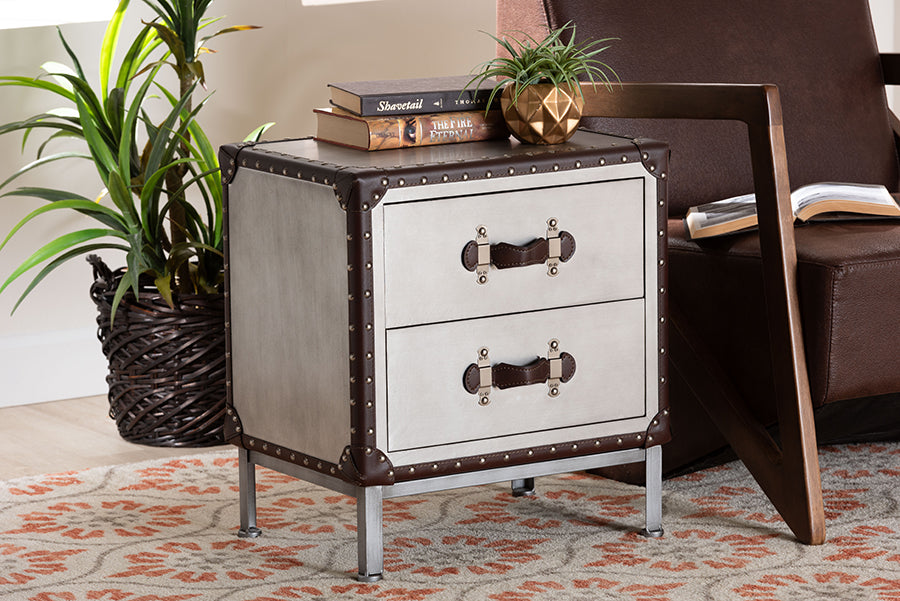 Baxton Studio Jacey Vintage Silver Metal 2-Drawer End Table FredCo