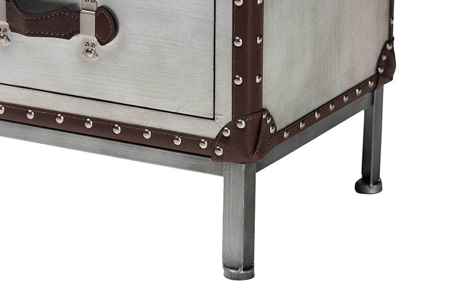 Baxton Studio Jacey Vintage Silver Metal 2-Drawer End Table FredCo