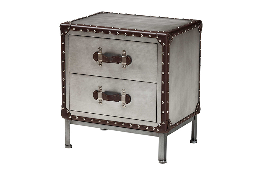 Baxton Studio Jacey Vintage Silver Metal 2-Drawer End Table FredCo