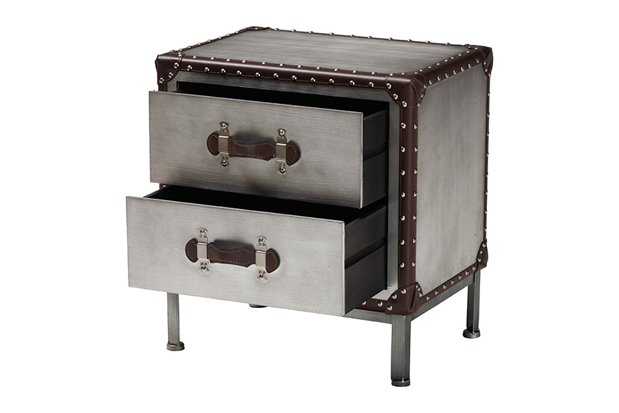 Baxton Studio Jacey Vintage Silver Metal 2-Drawer End Table FredCo