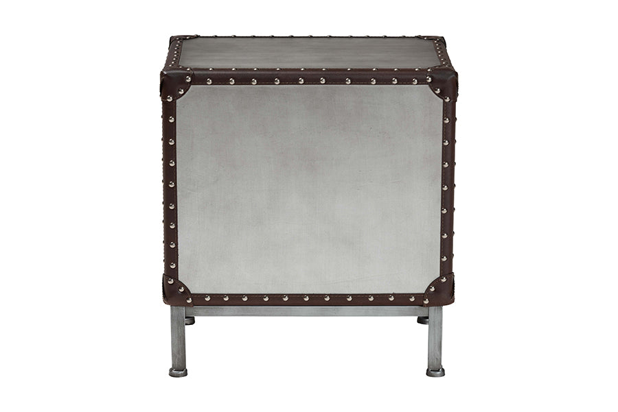 Baxton Studio Jacey Vintage Silver Metal 2-Drawer End Table FredCo
