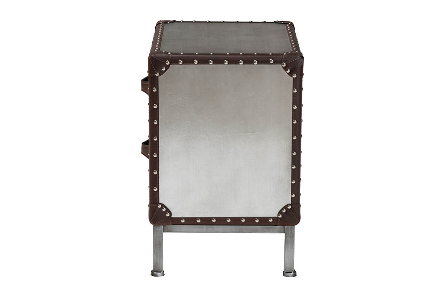 Baxton Studio Jacey Vintage Silver Metal 2-Drawer End Table FredCo
