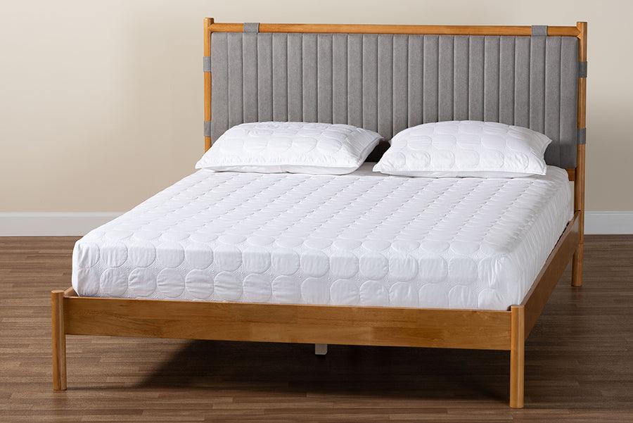Baxton Studio Jaiana Mid-Century Grey Fabric and Oak Brown Wood Queen Size Bed FredCo