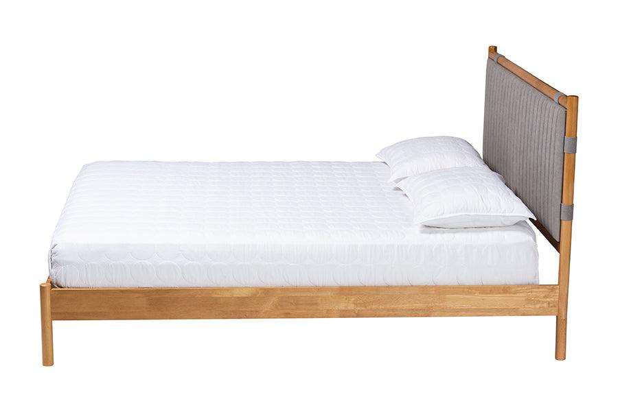 Baxton Studio Jaiana Mid-Century Grey Fabric and Oak Brown Wood Queen Size Bed FredCo