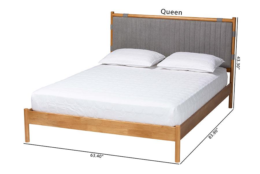 Baxton Studio Jaiana Mid-Century Grey Fabric and Oak Brown Wood Queen Size Bed FredCo