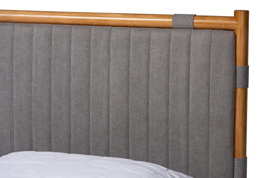 Baxton Studio Jaiana Mid-Century Grey Fabric and Oak Brown Wood Queen Size Bed FredCo