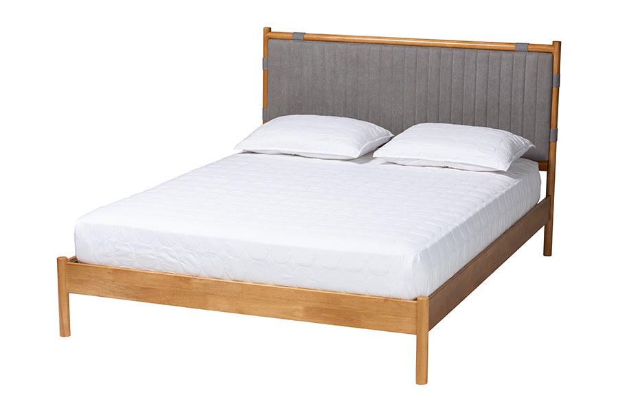 Baxton Studio Jaiana Mid-Century Grey Fabric and Oak Brown Wood Queen Size Bed FredCo