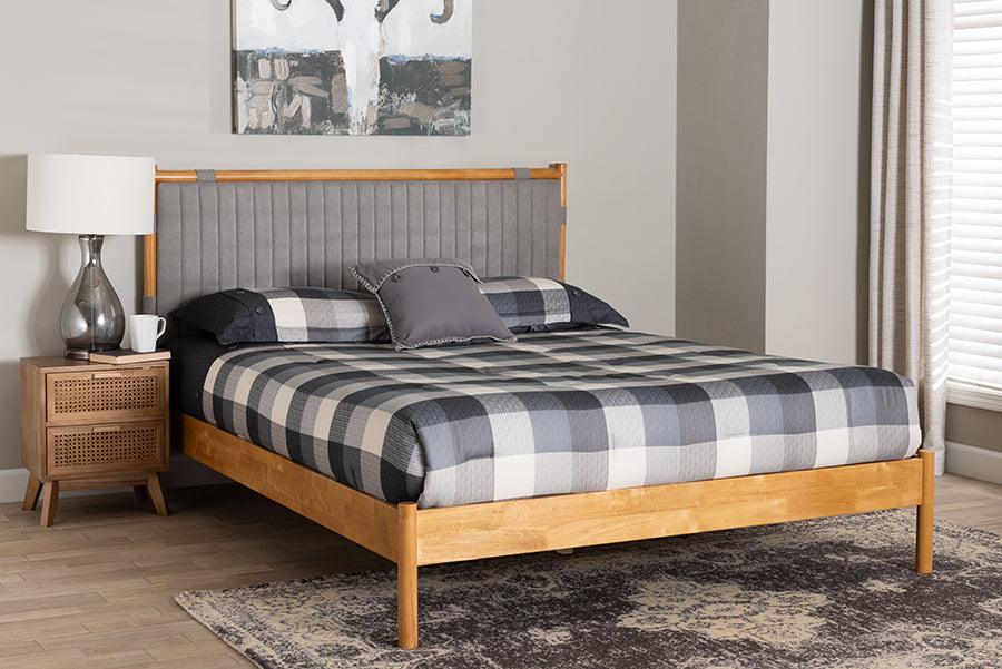 Baxton Studio Jaiana Mid-Century Grey Fabric and Oak Brown Wood Queen Size Bed FredCo