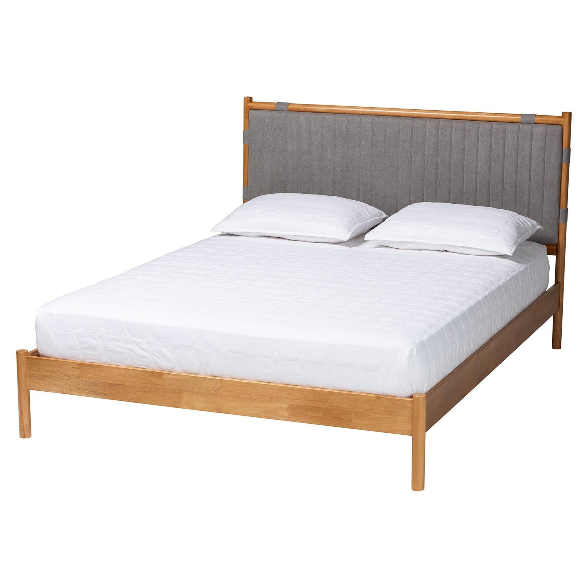Baxton Studio Jaiana Mid-Century Grey Fabric and Oak Brown Wood Queen Size Bed FredCo