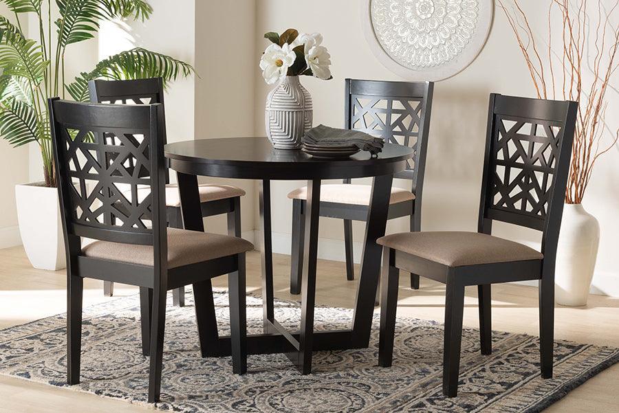 Baxton Studio Jamie Moden Beige Fabric and Dark Brown Finished Wood 5-Piece Dining Set FredCo