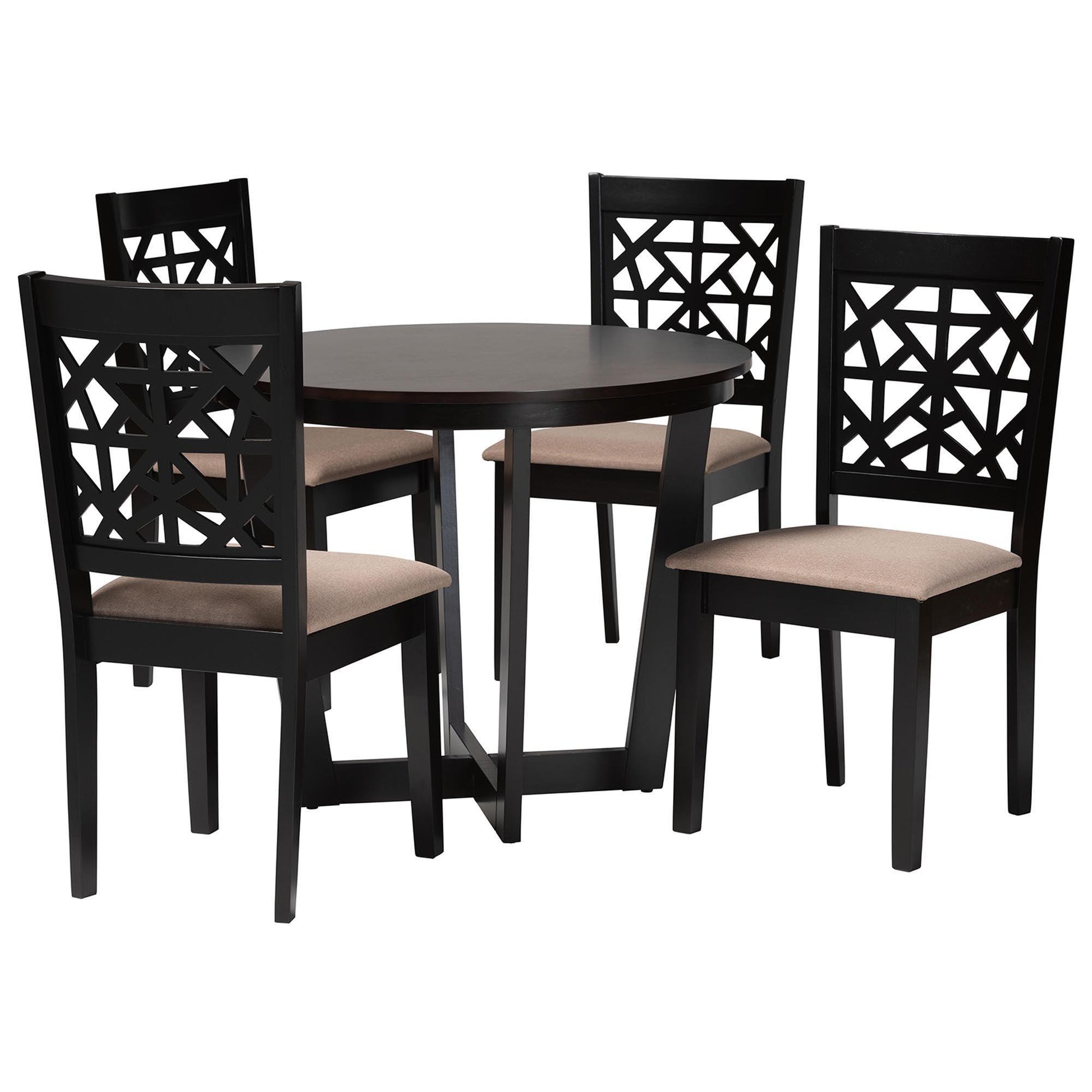 Baxton Studio Jamie Moden Beige Fabric and Dark Brown Finished Wood 5-Piece Dining Set FredCo