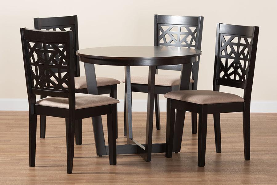 Baxton Studio Jamie Moden Beige Fabric and Dark Brown Finished Wood 5-Piece Dining Set FredCo