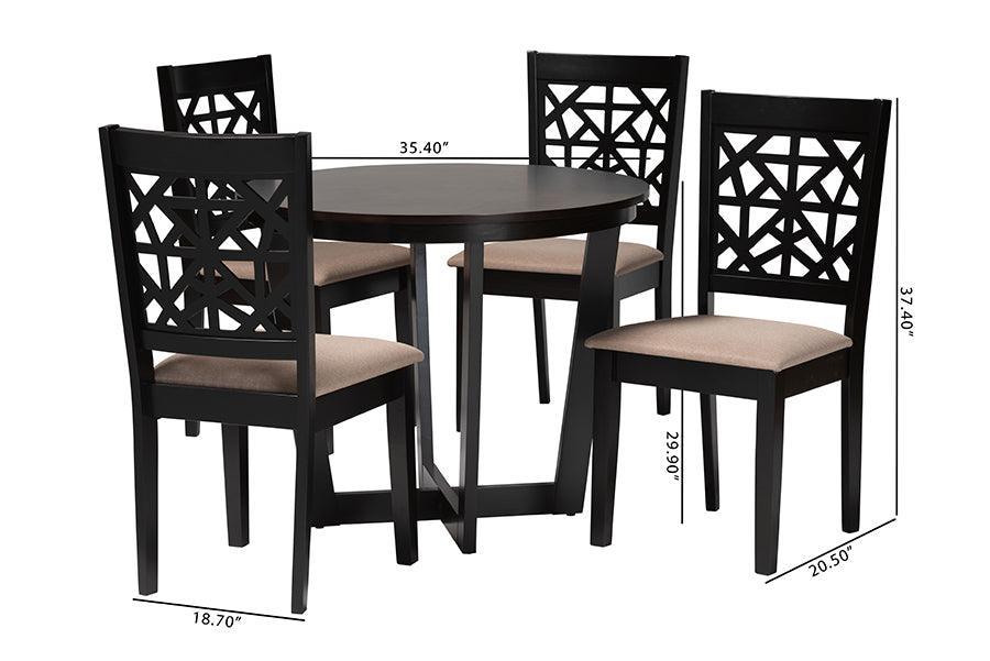 Baxton Studio Jamie Moden Beige Fabric and Dark Brown Finished Wood 5-Piece Dining Set FredCo