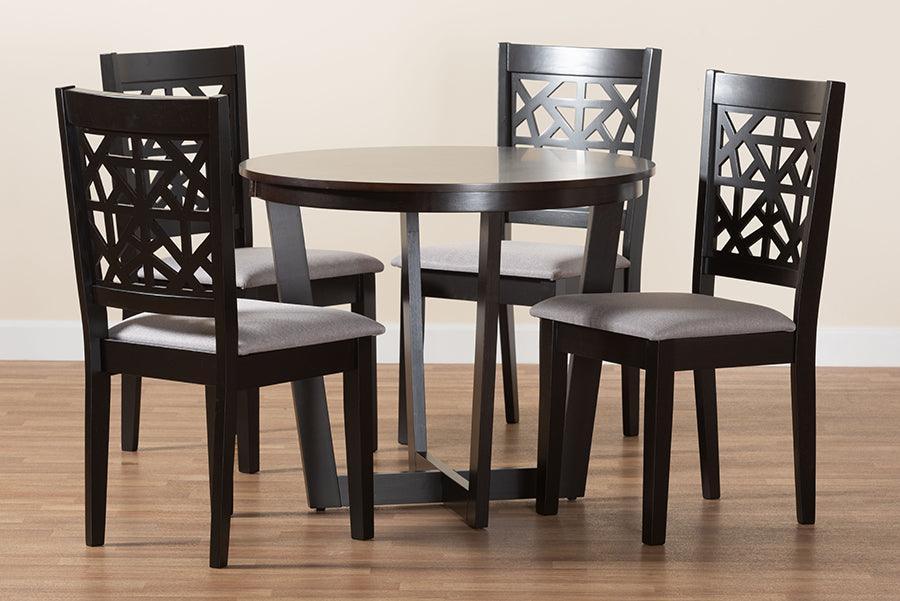 Baxton Studio Jamie Moden Grey Fabric and Dark Brown Finished Wood 5-Piece Dining Set FredCo