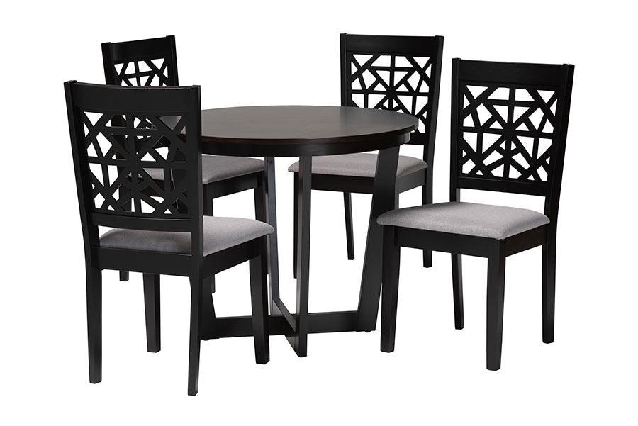Baxton Studio Jamie Moden Grey Fabric and Dark Brown Finished Wood 5-Piece Dining Set FredCo
