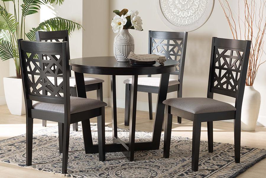 Baxton Studio Jamie Moden Grey Fabric and Dark Brown Finished Wood 5-Piece Dining Set FredCo