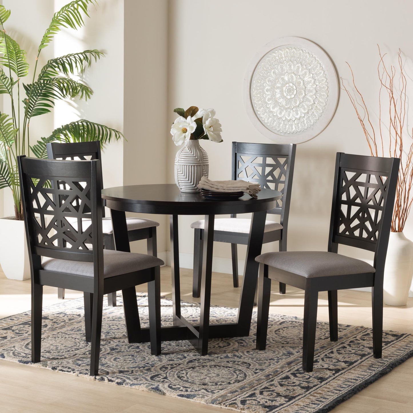 Baxton Studio Jamie Moden Grey Fabric and Dark Brown Finished Wood 5-Piece Dining Set FredCo