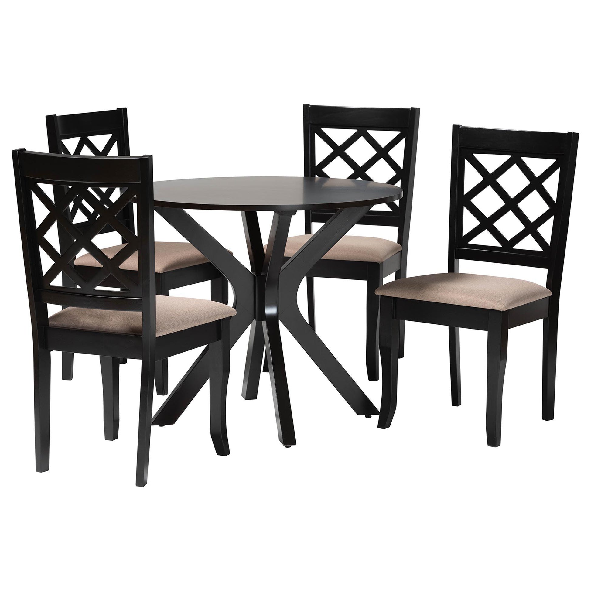 Baxton Studio Jana Modern Sand Fabric and Espresso Brown Wood 5-Piece Dining Set FredCo