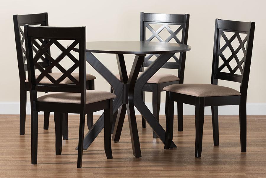 Baxton Studio Jana Modern Sand Fabric and Espresso Brown Wood 5-Piece Dining Set FredCo